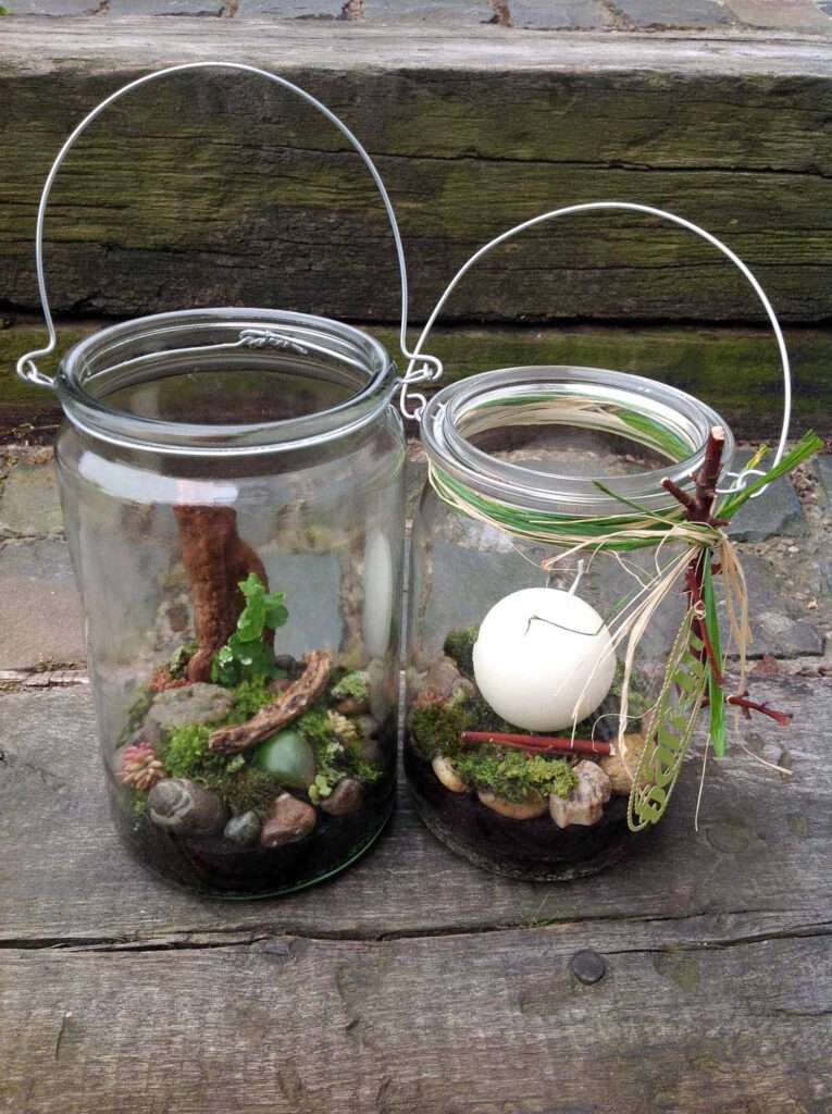 Einmachglas Upcycling Ideen: Terrarium und Kerzenhalter