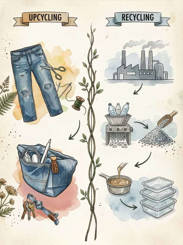 Infografik: Upcycling vs. Recycling Beispiel